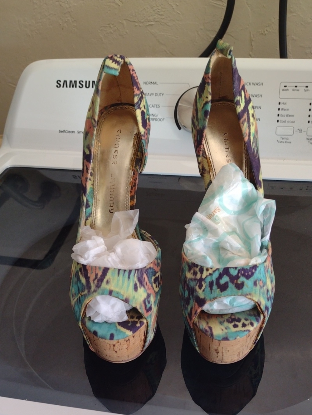 Women's Multicolor Peep-Toe Platform Heels